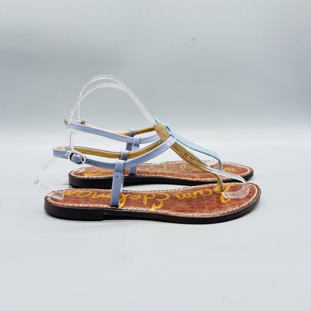 Sam Edelman Sandals Womens 7 Blue Fur Haircalf Thong Gigi Ankle Strap Flat Shoes